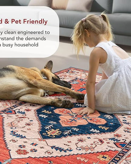 nuLOOM Carolyn Machine Washable Tribal Motif Ultra Thin Area Rug, 6' Square, Rust - LeafyLoom