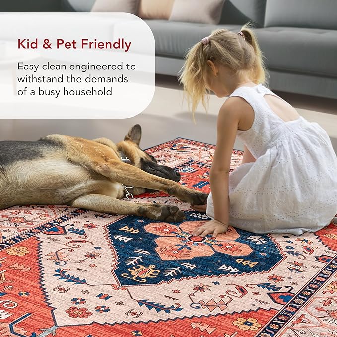 nuLOOM Carolyn Machine Washable Tribal Motif Ultra Thin Area Rug, 9' x 12', Rust - LeafyLoom