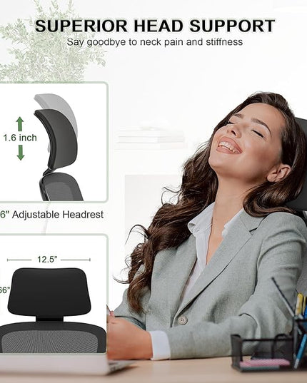 Mimoglad Home Office Chair, Ergonomic Desk Chair with Adjustable Lumbar Support, High Back Computer Chair- Adjustable Headrest with Flip-Up Arms, Swivel Task Chair for Home Office (Black) - LeafyLoom