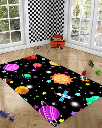 Space Rug-Space Rug for Boys Room Solar System Rug Planet Carpet for Kids Outer Space Area Rug Bedroom Boys Kids Rugs for Playroom Boys Bedroom,Black,3'×5' - LeafyLoom