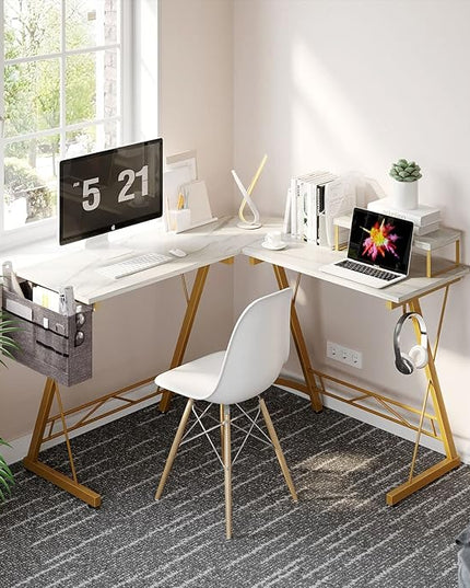 Casaottima L Shaped Gaming Desk, Home Office Desk with Round Corner, Computer Desk with Large Monitor Stand Desk Workstation - LeafyLoom