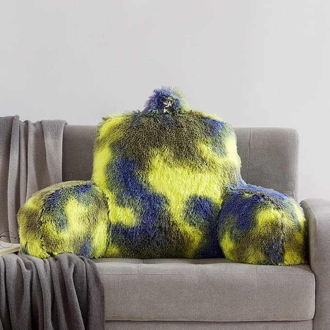 Fur Reading Pillow - Big Size 30x17x17 Inch with Premium Stuffing, Adult & Children Backrest Pillow with Arms, Bed Wedge Pillow for Headboard, Back Support Pillow for Sitting Up in Bed - LeafyLoom