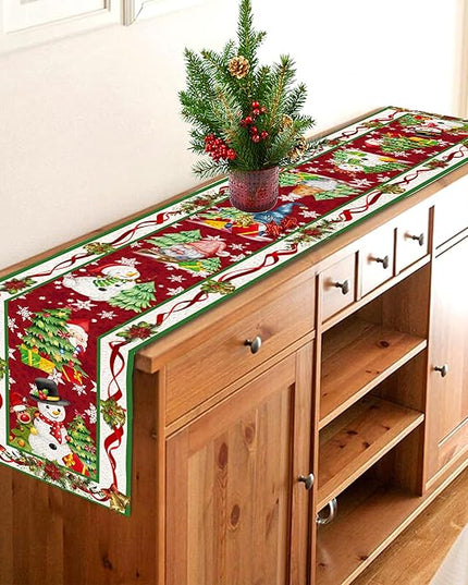 Christmas Table Runner 72 Inches Long Snowflake Buffalo Plaid Table Runner Christmas Theme Holiday Xmax Snowman Gnome Christmas Table Runner for Kitchen Dining Table Home Party Decorations Unibyby