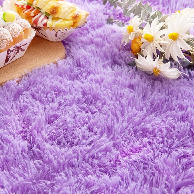 Noahas Ultra Soft Fluffy Bedroom Rugs Kids Room Carpet Modern Shaggy Area Rugs Home Decor 2.6' X 5.3', Purple - LeafyLoom
