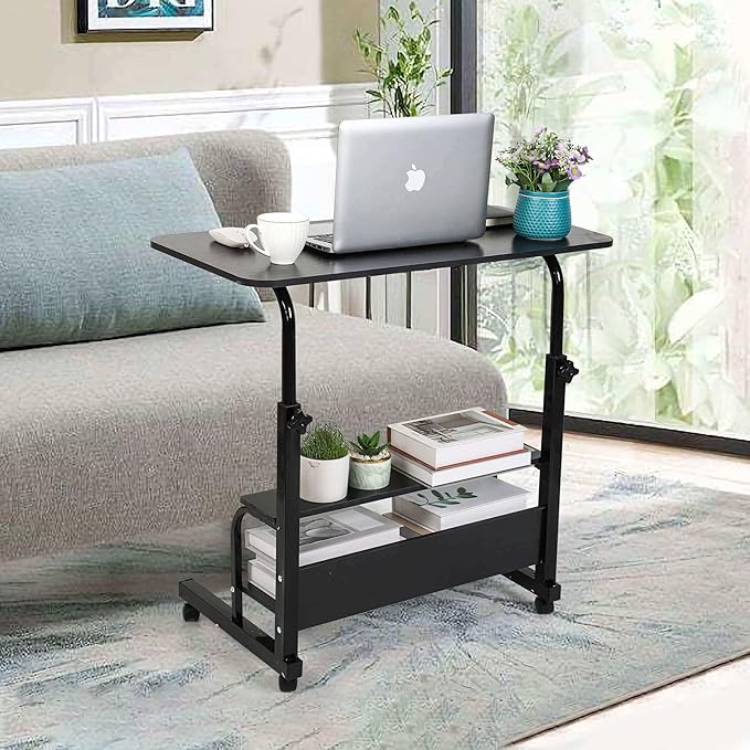 Laptop Desk Removable and Adjustable Height Table for Bedroom Bedside Table Lazy Sofa Table Minimalist Office Desk Home Student Writing Desk Desk, Small Standing Desk with Storage TV Tray Table.Black - LeafyLoom