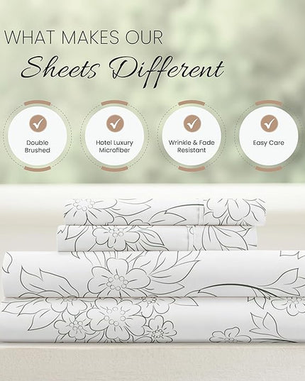 Linen Market 4 Piece King Bedding Sheet Set (Vines Gray) - Sleep Better Than Ever with These Ultra-Soft & Cooling Bed Sheets for Your King Size Bed - Deep Pocket Fits 16" Mattress - LeafyLoom