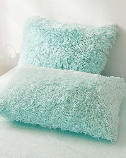 FOPPA Green fluffy Comforter Cover Set king- Ultra Soft fluffy green Bedding Sets 3 Pieces (1 Duvet Cover + 2 Pillow case) green fluffy bed set (Mint Green, King) - LeafyLoom