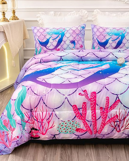 CVHOUSE Mermaid Comforter Set,Rainbow Mermaid Bedding Set for Girls Kids Teens,Rainbow Mermaid Comforter Mermaid Duvet Set Room Decor Quilt Set Queen Size - LeafyLoom