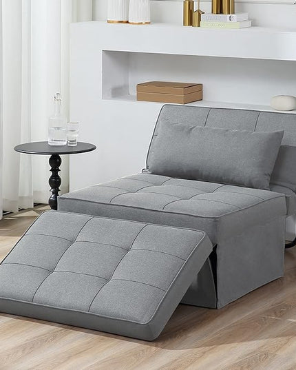 Sofa Bed,4 in 1 Multi Function Folding Ottoman Sleeper Bed,Modern Convertible Chair Adjustable Backrest Couch for Living Room Small Room Apartment,Light Grey - LeafyLoom
