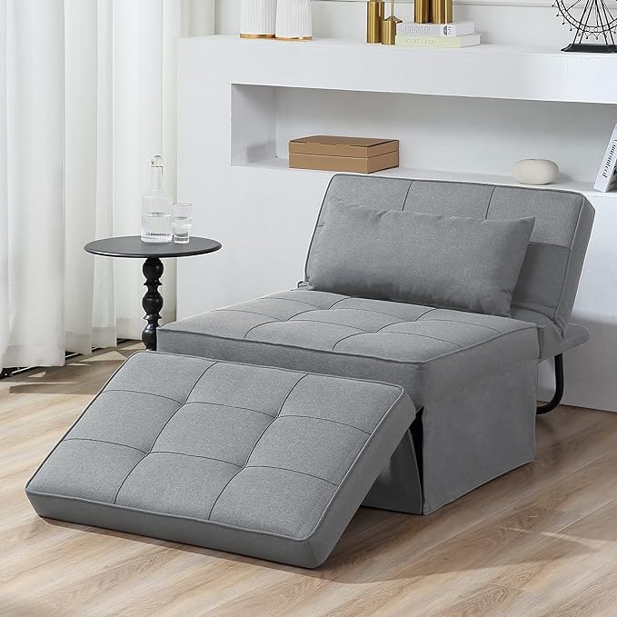 Sofa Bed,4 in 1 Multi Function Folding Ottoman Sleeper Bed,Modern Convertible Chair Adjustable Backrest Couch for Living Room Small Room Apartment,Light Grey - LeafyLoom