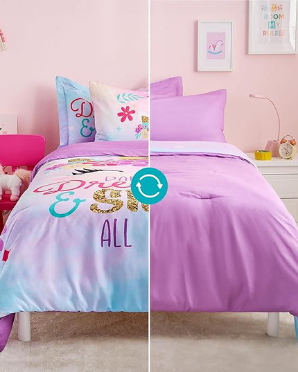 Joiedomi Kid Twin Comforter Set - 5 Piece Unicorn Bedding Set for Boys/Girls - Super Soft Microfiber Bed in a Bag with Comforter, Sheets, Pillowcase & Sham - LeafyLoom