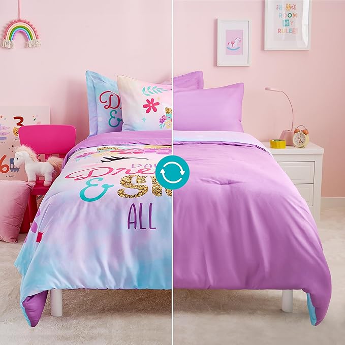 Joiedomi Kid Twin Comforter Set - 5 Piece Unicorn Bedding Set for Boys/Girls - Super Soft Microfiber Bed in a Bag with Comforter, Sheets, Pillowcase & Sham - LeafyLoom