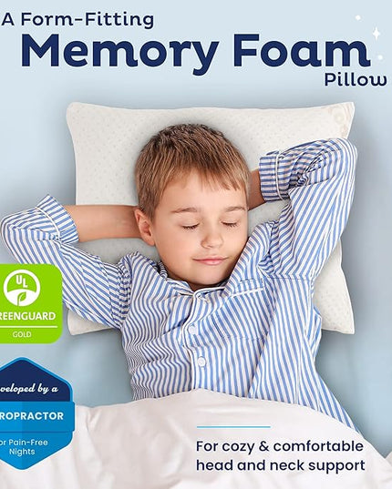 Snuggle-Pedic Toddler Pillow for Travel & Camping - USA Made Shredded Memory Foam Pillows w/Cooling Cover - GreenGuard Gold Certified Kids Pillow - LeafyLoom