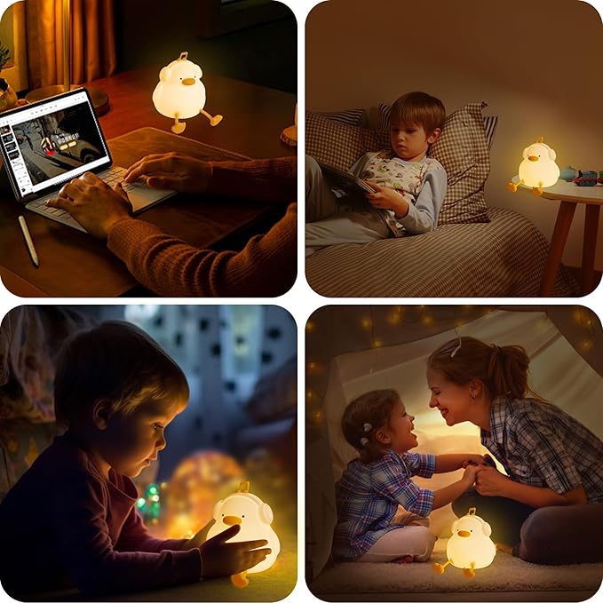 FULLOSUN Duck Night Light, Duck Lamp Kawaii Funny Kids Night Light, Birthday Gifts for Women Teenage Girls Boy Toddler - Portable Squishy Battery Operated - LeafyLoom