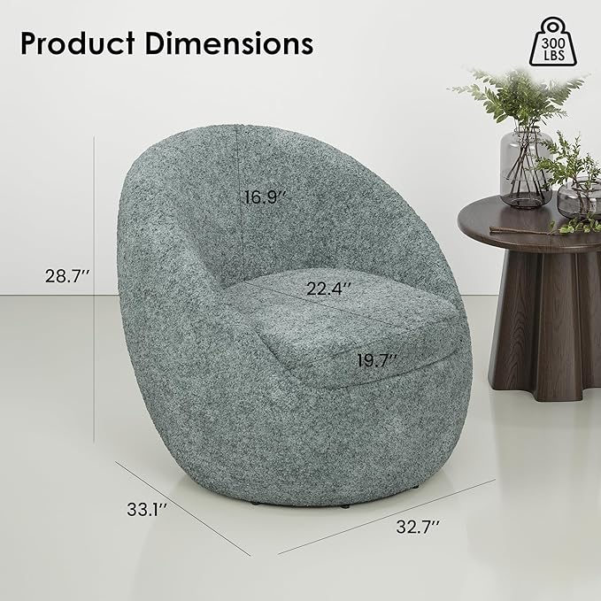 Farini Swivel Accent Chair,Swivel Barrel Chair, Comfy Oversized Round Accent Chair for Living Room Bedroom(Light Green) - LeafyLoom