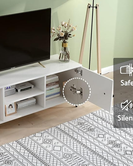 TV Stand for 60 Inch - Wooden Television Stand Table with Storage Cabinets and Open Shelves up to 60", Entertainment Center, Media Console for Living Room and Bedroom, Warm White - LeafyLoom