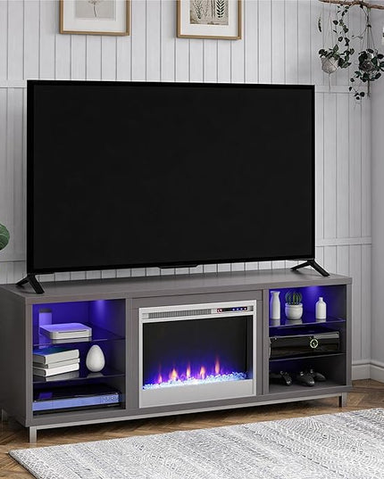 Ameriwood Home Lumina Fireplace Stand, TVs up to 70", Graphite Gray - LeafyLoom