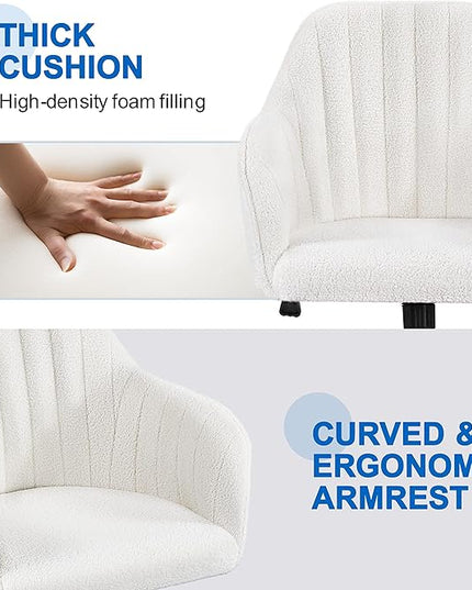 Yaheetech Office Desk Chair Height Adjustable Task Chairs Modern Office Chair Makeup Chair 360° Swivel Computer Chair Mid Back Chair Living Room Chairs with Arms&Stainless Base Accent Ivory - LeafyLoom