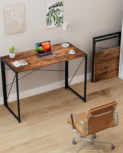 Coavas 31.5 inch Folding Desk No Assembly Required, Writing Computer Desk Space Saving Foldable Table Simple Home Office Desk, Slippy Vintage Brown - LeafyLoom