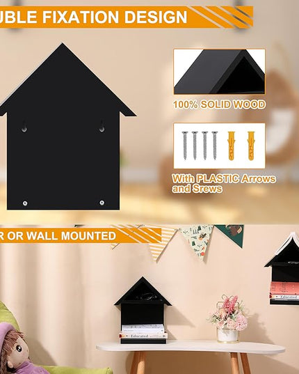 Wall Mounted Wood Bookcase, Small Bedside Bookshelf, Wooden Triangle Nightstand Book Rest,Gift for Book Lover Stand (Black) - LeafyLoom
