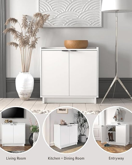 Prepac Simply Modern 2 Console Table, White Doors and Shelves, Buffet Cabinet with Storage, 30.75" W x 30" H x 16" D - LeafyLoom