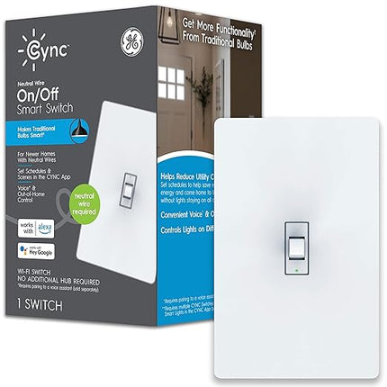 GE CYNC Smart Light Switch, Toggle Style, Neutral Wire Required, Bluetooth and 2.4 GHz 4-Wire Wi-Fi Switch, Works with Alexa and Google (1 Pack) CYNCSmartHome