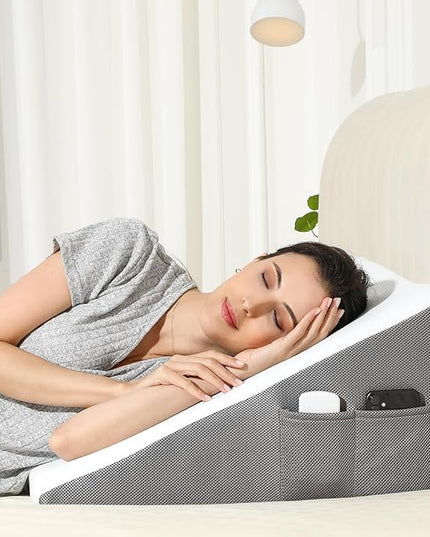 Wedge Pillow for Sleeping, 10 Inch Bed Wedge Pillow for Acid Reflux Wedge Pillow Post Surgery, Memory Foam Triangle Wedge Pillow, Pillow Wedge with Washable Cover - LeafyLoom