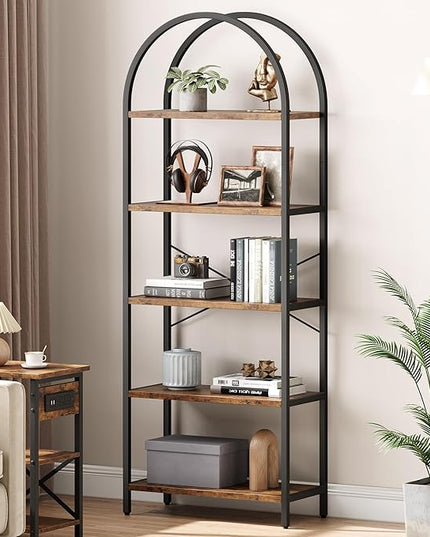 GAOMON 5 Tier Bookshelf Arched Bookcase Modern Standing Bookshelves Tall Display Racks Metal Book Shelf for Bedroom, Living Room, Home Office - LeafyLoom