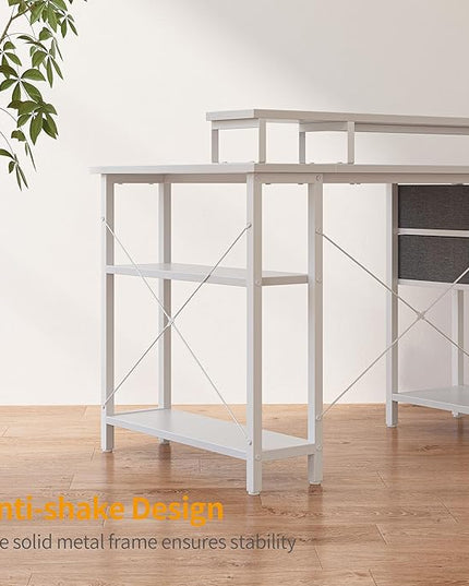 CubiCubi L Shaped Computer Desk with Monitor Stand & Shelves, 47 Inch Corner Home Office Desk Writing Table with Storage Drawer, White - LeafyLoom