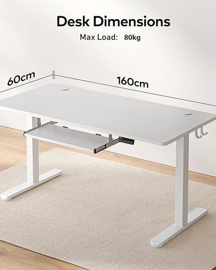 FEZIBO Standing Desk with Keyboard Tray, 63 × 24 Inches Electric Height Adjustable Desk, Sit Stand Up Desk, Computer Office Desk, White - LeafyLoom