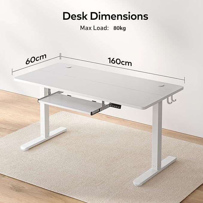 FEZIBO Standing Desk with Keyboard Tray, 63 × 24 Inches Electric Height Adjustable Desk, Sit Stand Up Desk, Computer Office Desk, White - LeafyLoom