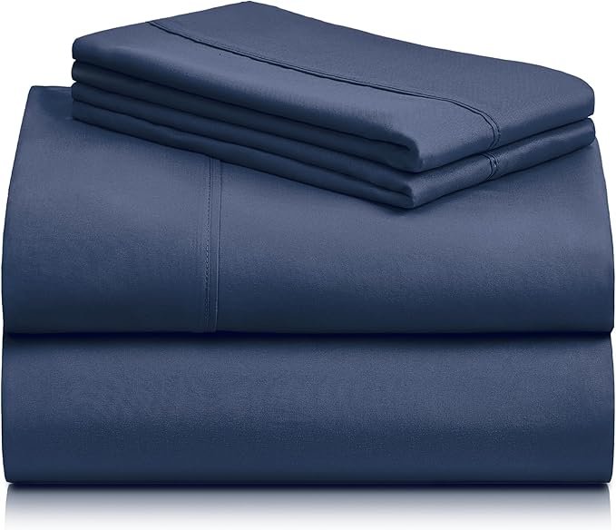 LuxClub Twin Sheets - Soft Kids Twin Bed Sheets for Boys and Girls, 4 PC Deep Pockets 18" Eco Friendly Wrinkle Free Kids Fitted Sheets Machine Washable Hotel Bedding Silky Soft- Navy Twin - LeafyLoom