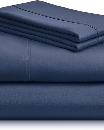 LuxClub Twin XL Sheets - Soft Kids Twin Bed Sheets for Boys and Girls, 4 PC Deep Pockets 18" Eco Friendly Wrinkle Free Kids Fitted Sheets Machine Washable Hotel Bedding Silky Soft- Navy Twin XL - LeafyLoom