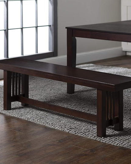 Walker Edison 3 Person Wood Dining Bench Armless Kitchen Table Set Dining Chairs, 60 Inch, Brown - LeafyLoom