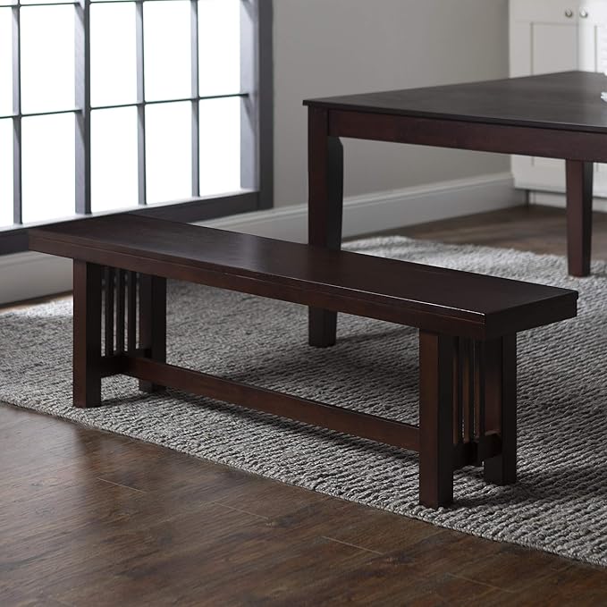 Walker Edison 3 Person Wood Dining Bench Armless Kitchen Table Set Dining Chairs, 60 Inch, Brown - LeafyLoom