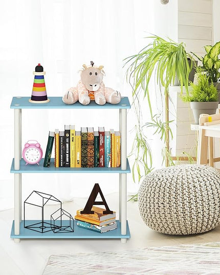 Furinno Turn-N-Tube 3-Tier Compact Multipurpose Shelf Display Rack, Light Blue/White - LeafyLoom