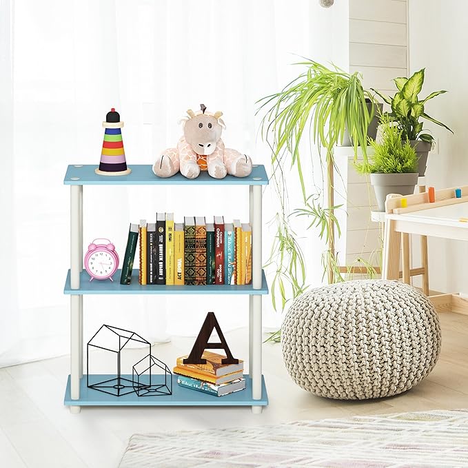Furinno Turn-N-Tube 3-Tier Compact Multipurpose Shelf Display Rack, Light Blue/White - LeafyLoom
