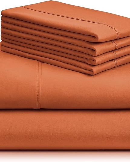 LuxClub 6 PC King Sheet Set, Breathable Luxury Bed Sheets, Deep Pockets 18" Wrinkle Free Cooling Bed Sheets Machine Washable Hotel Bedding Silky Soft - Autumn Orange King - LeafyLoom