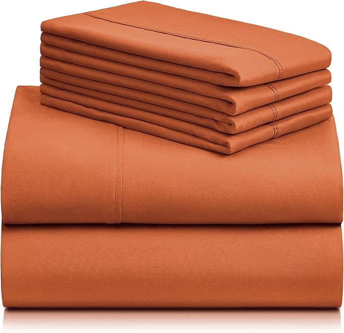 LuxClub 6 PC King Sheet Set, Breathable Luxury Bed Sheets, Deep Pockets 18" Wrinkle Free Cooling Bed Sheets Machine Washable Hotel Bedding Silky Soft - Autumn Orange King - LeafyLoom