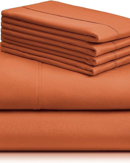 LuxClub 6 PC Full Sheet Set, Breathable Luxury Bed Sheets, Deep Pockets 18" Eco Friendly Wrinkle Free Cooling Bed Sheets Machine Washable Hotel Bedding Silky Soft - Autumn Orange Full - LeafyLoom