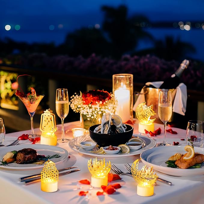 6Pcs Ramadan Mini Lantern Lights Decoration, Moon Castle Lighthouse Eid Mubarak Lamp Battery Included Plastic LED Night Light for Eid Ramadan Party Home Indoor Outdoor Bedroom Tabletop Decor - LeafyLoom