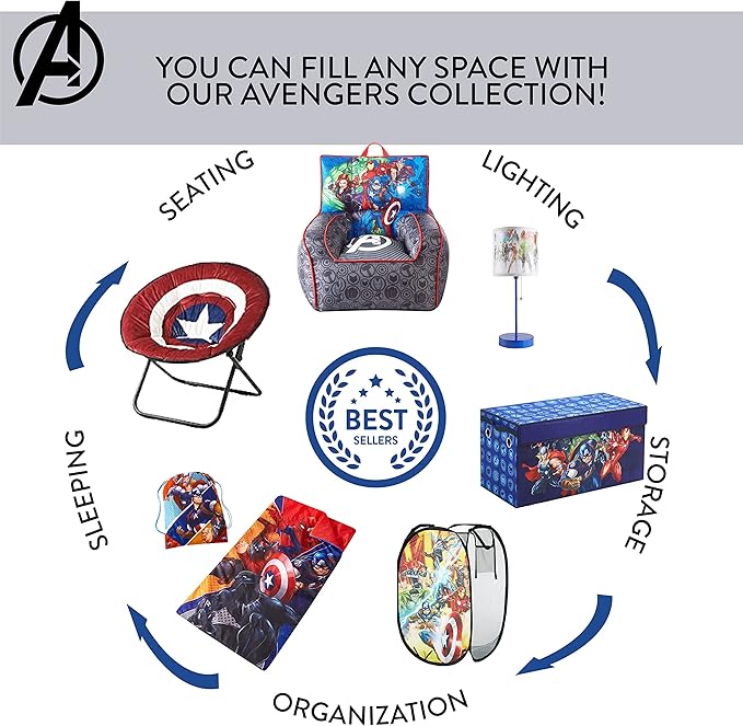 Idea Nuova Marvel Avengers Toddler Nylon Bean Bag Chair with Piping & Top Carry Handle, Large - LeafyLoom