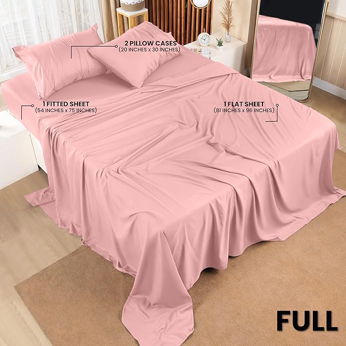 Utopia Bedding Full Bed Sheets Set - 4 Piece Bedding - Brushed Microfiber - Shrinkage and Fade Resistant - Easy Care (Full, Pink) - LeafyLoom