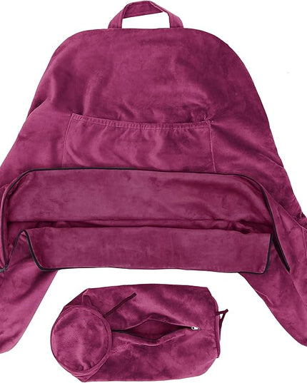 Husband Pillow XXL Cover Aspen Edition Sliding Raspberry, Reversible Microfiber to Microsuede, Side & Back Pockets - Handle for Transport - Super Cozy Bed Rest Pillow Cover with Arms - Easy Care - LeafyLoom