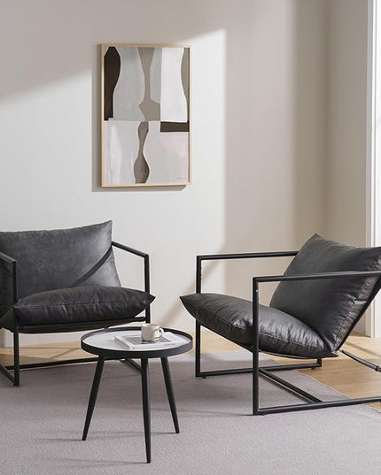 ZINUS Aidan Faux Leather Sling Accent Chair, Metal Framed Armchair with Shredded Foam Cushioning, Slate Grey - LeafyLoom