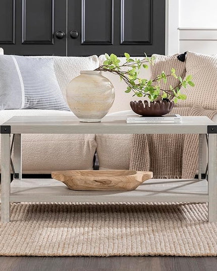 Walker Edison Sedalia Modern Farmhouse Metal X Coffee Table, 40 Inch, Stone Grey - LeafyLoom