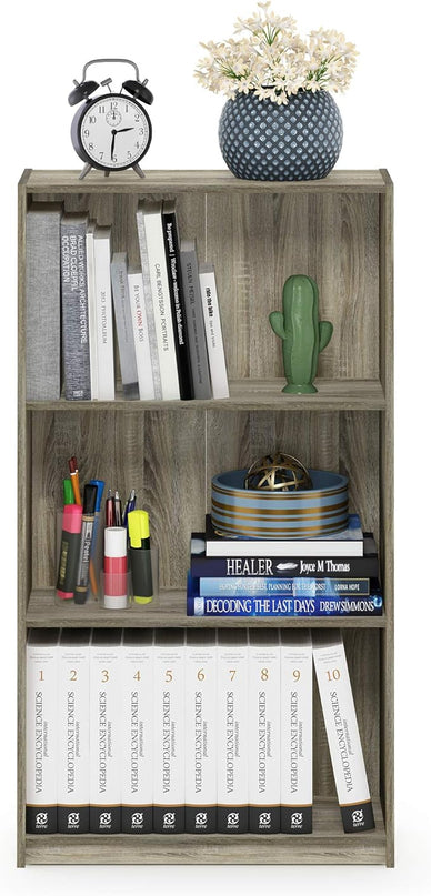 FURINNO Basic 3-Tier Bookcase Storage Shelves, Sonoma Oak - LeafyLoom