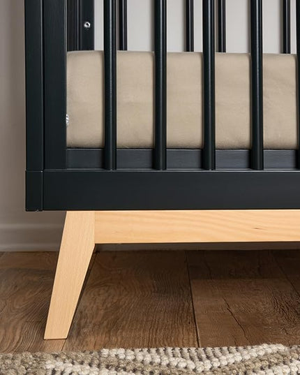 dadada Baby Soho 3-in-1 Convertible Crib to Toddler Bed – Wooden Crib Made in Italy, GREENGUARD Gold Certified Small Baby Crib – Baby-Safe Finish, Modern Design (Black/Natural) - LeafyLoom