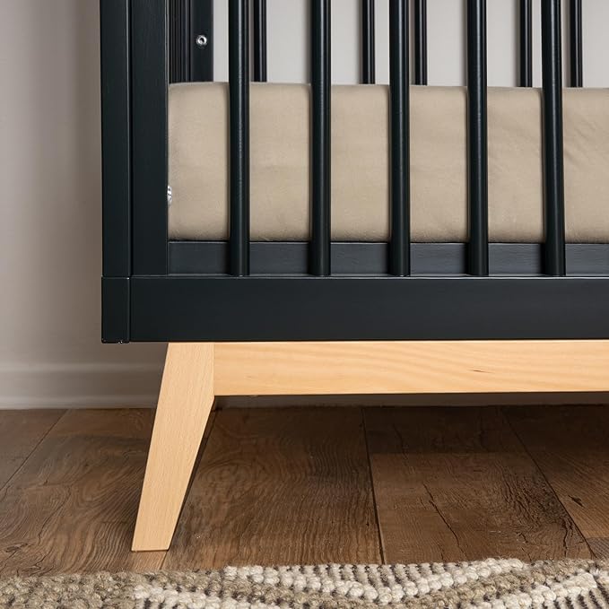 dadada Baby Soho 3-in-1 Convertible Crib to Toddler Bed – Wooden Crib Made in Italy, GREENGUARD Gold Certified Small Baby Crib – Baby-Safe Finish, Modern Design (Black/Natural) - LeafyLoom
