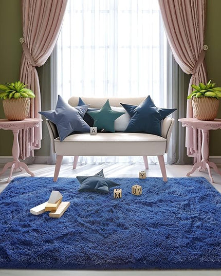 Super Soft Fluffy Shaggy Rugs for Living Room Bedroom, Fuzzy Plush Area Rugs for Girls Kids Room Nursery Home Decor, Furry Dorm Rug Cute Non-Slip Indoor Floor Carpet 4x5.9 Feet, Navy Blue - LeafyLoom